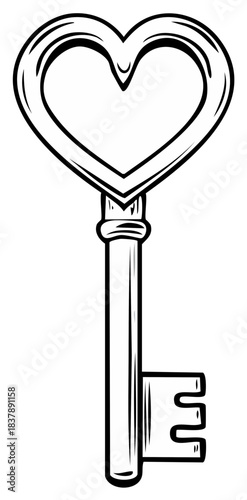 Heart shaped key sketch vintage illustration for love and romance