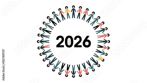 Community Circle: a visual representation of people encircling the year 2026, suggesting the future of our world, and future.