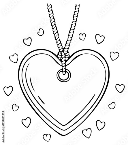 Romantic Heart Shaped Locket Outline Drawing Adorned with Floating Tiny Love Hearts