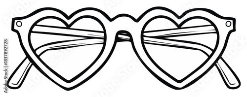 Cute playful heart shaped eyeglasses outline. Simple doodle sketch vector illustration of stylish eyewear accessory.