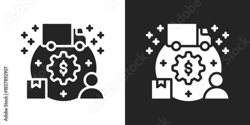 Value Chain Icon In Black And White Glyph Style