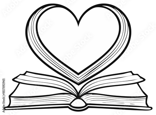 Open Book Forms Heart Shape Silhouette Symbolizing Love of Reading and Knowledge