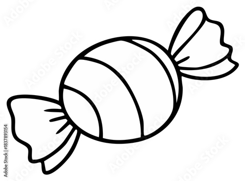 Cartoon wrapped candy line art. Black and white illustration for a coloring book.