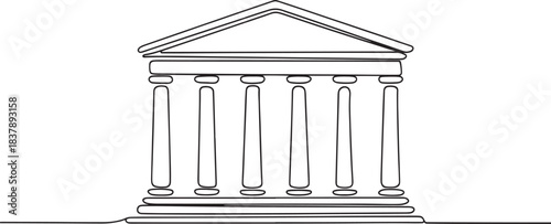 Line drawing of a classical Greek temple facade with columns.