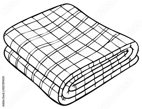Cozy Folded Plaid Pattern Blanket Quilt Doodle Line Art Illustration