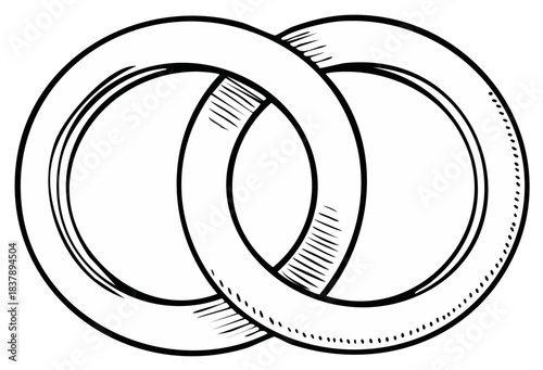 Hand drawn black and white interlocked rings vector illustration symbolizing marriage union and commitment