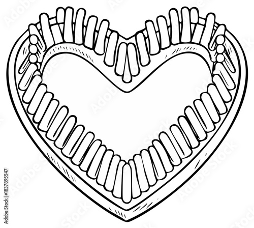 Stylized Heart Outline with Internal Tooth Like Elements Graphic