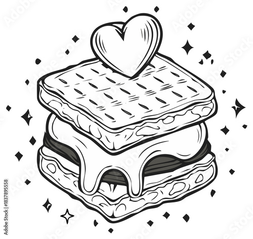 Smores Illustration with Heart Garnish Graphic Novel Style Treat