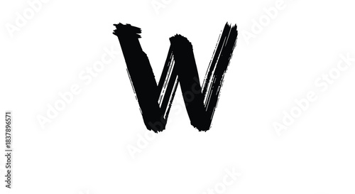 A bold and expressive capital letter W hand-painted with a thick black ink brush stroke in a dynamic and artistic calligraphy style.