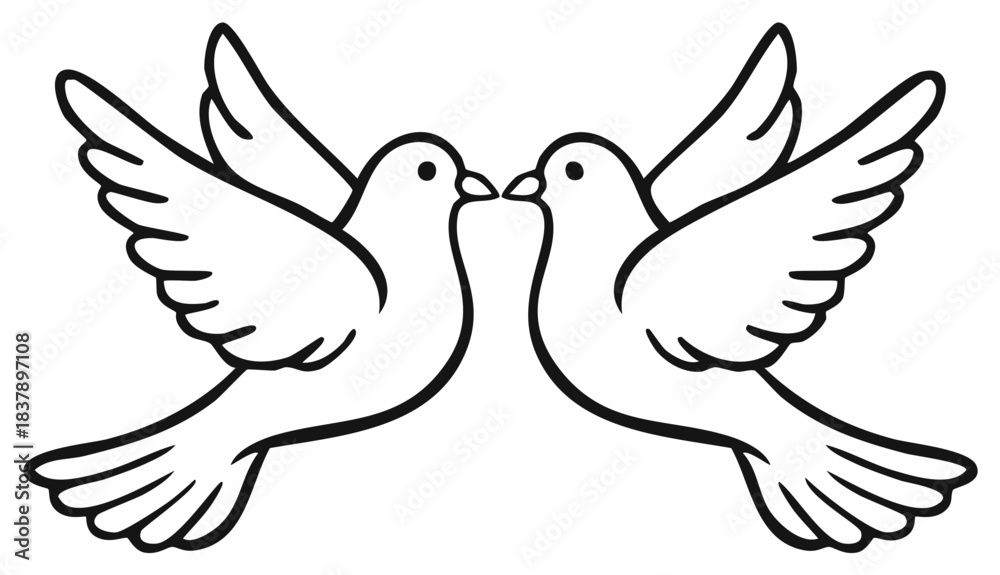Obraz premium Two outline doves flying towards each other symbolizing peace love and partnership
