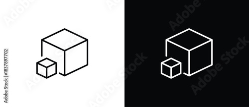 Multilevel cube icon. Cube icon. A cube with a simple outline on a black and transparent background. Editable stroke.
