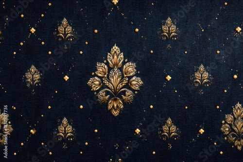 Elegant dark blue background with gold floral patterns and decorative motifs for luxury design