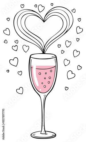 pink champagne glass with heart outline clip art preview