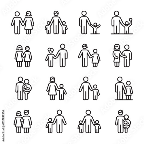 Family and parenting line icon set Vector