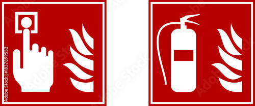 Fire Alarm Call Point and Fire Extinguisher Safety Icons. isolated on white background