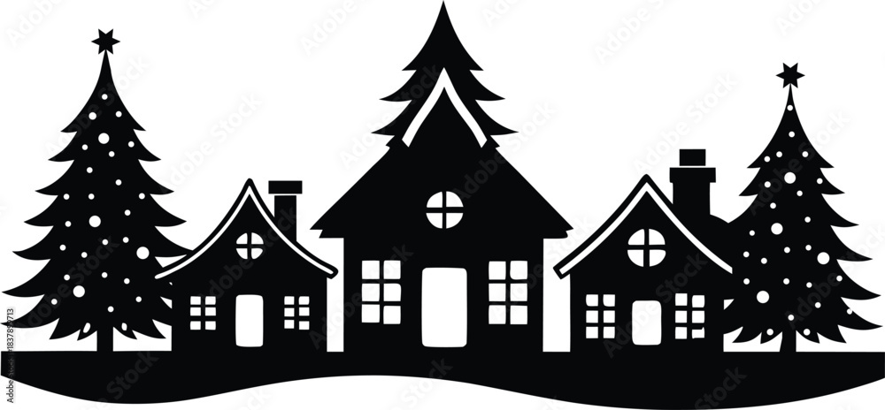 Obraz premium cozy log cabin silhouette in silent winter landscape