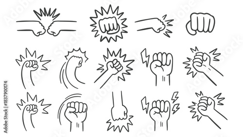 Hand drawn fist bump vector illustration doodle set design