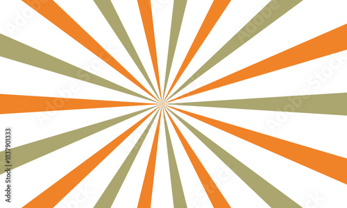 Vibrant orange and olive green starburst pattern with radiant sun rays forming a dynamic graphic design background