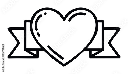Simple hand drawn outline of a heart with a ribbon on a plain background, perfect for expressing love, affection, or special messages in various applications.