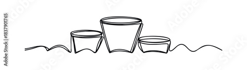 Three simple outline glasses of varying sizes arranged on a wavy line, ideal for beverage promotions, restaurant menus, or abstract refreshment concepts.