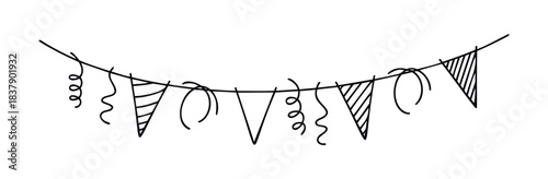 Hand drawn celebration garland with pennants and curly streamers, perfect for festive party decorations and event themes
