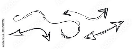 Collection of hand drawn arrow shapes pointing in various directions perfect for web navigation, directional cues and infographic elements for presentations and marketing materials.