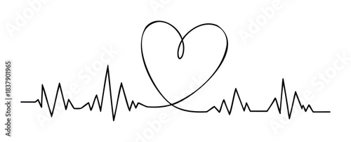 Abstract electrocardiogram line forming a heart symbol symbolizing life, love, and health for medical or wellness related media projects.
