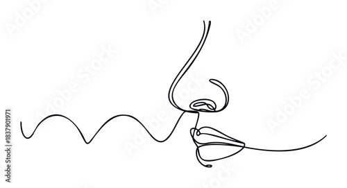 Minimalist continuous line drawing of a profile view showing a nose and lips conveying a sense of intimacy or connection, perfect for cosmetic branding or romantic themes