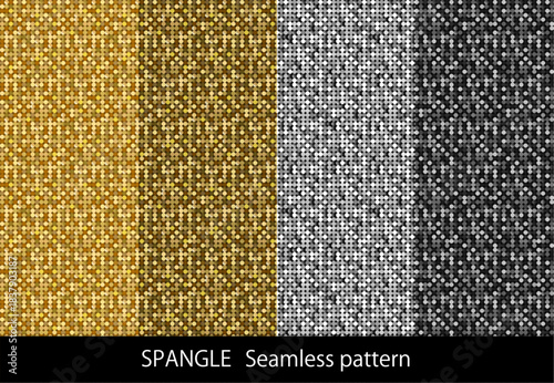 スパンコール風のシームレスなパターン柄セット ドット 金 銀 ベクター スウォッチ ラメ