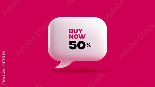 Glossy 3D style discount speech bubble. Special offer symbol. Message box for review and chat UI. Banner, website header, social post, event promotion concept. Vector illustration.