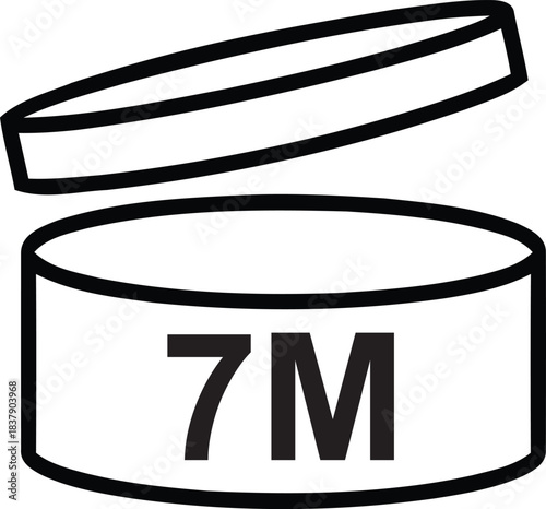 cosmetic container icon with 7m marking showing product usability duration after opening for seven months
