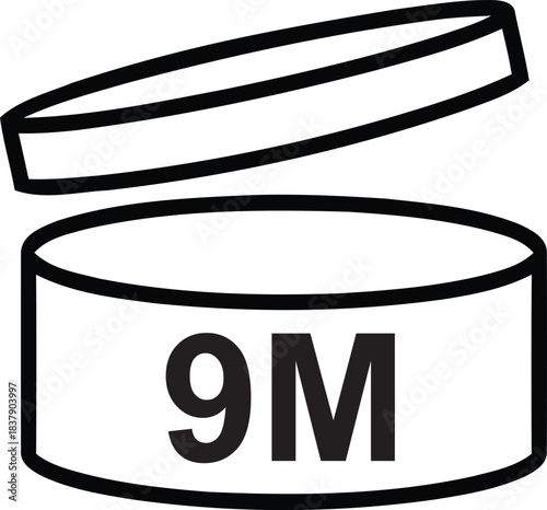 open jar symbol with 9m text indicating cosmetic product's usable period after opening for nine months