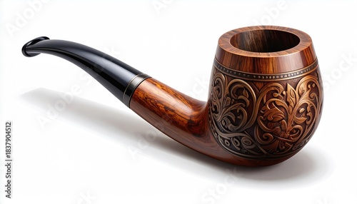 Carved wooden smoking pipe on white (1)