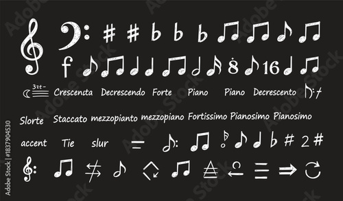 Hand drawn musical notes and symbols pattern