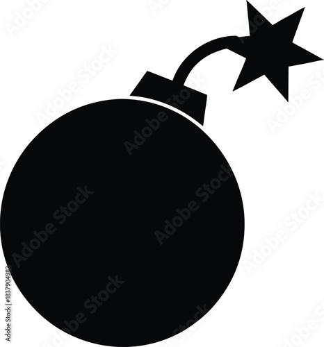 Cartoon Bomb with Lit Fuse Silhouette