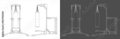 Vector Outline of Boxing Punching Bag Stand Equipment