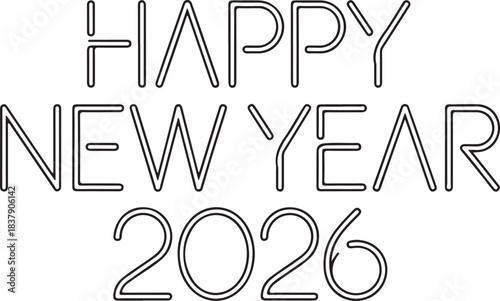 Modern Minimal Outline Happy New Year 2026