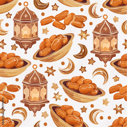 Dates and lanterns seamless pattern