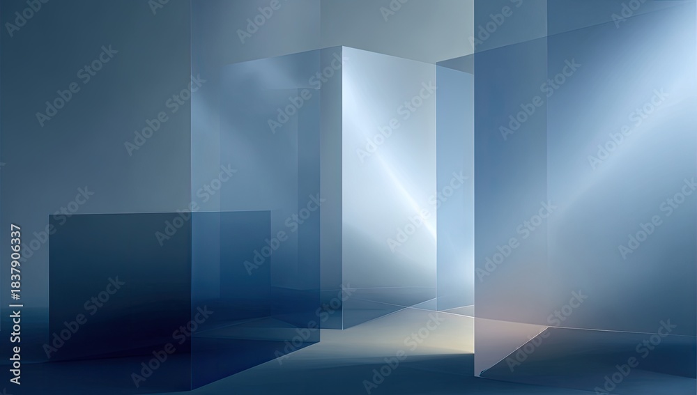 Fototapeta premium Abstract architectural rendering of transparent, geometric forms in a soft, gradient lighting