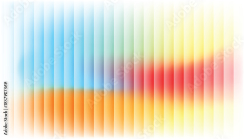 Soft abstract gradient pattern with vertical blurred stripes blending blue, orange, yellow, and red tones. Vector