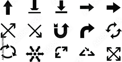 Arrow icon set, arrow cursor. Modern simple arrows. collection, different arrow signs, black arrows icons. Vector illustration.