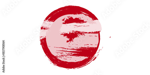 Japanese flag symbol of rising sun. Red circle in grunge style on white background. vector geometric fleg. Eps10