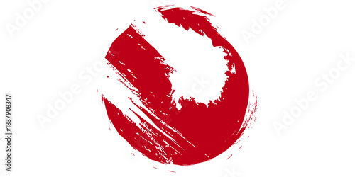 Japanese flag symbol of rising sun. Red circle in grunge style on white background. vector geometric fleg. Eps10