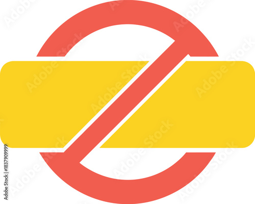 Red Prohibition Symbol with a Diagonal Slash Over a Yellow Bar.