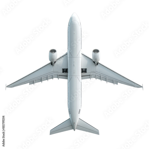 Airplane from above view on white background

