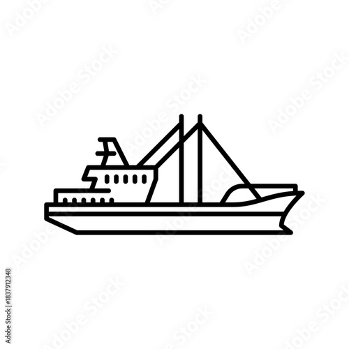 Fishing ship outline icon. fishing vessel black line illustration.