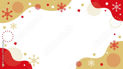 ウィンター 雪 結晶 抽象的な幾何学模様のフレーム素材 背景素材 16:9サイズ ベクター ゴールド レッド