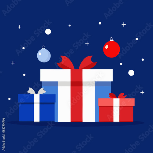 Holiday gifts and ornaments illustration for festive celebrations.