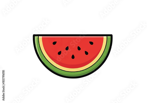 Vibrant Half Watermelon Slice with Seeds Isolated on White Background.