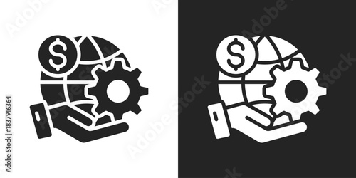 global service Icon In Black And White Glyph Style